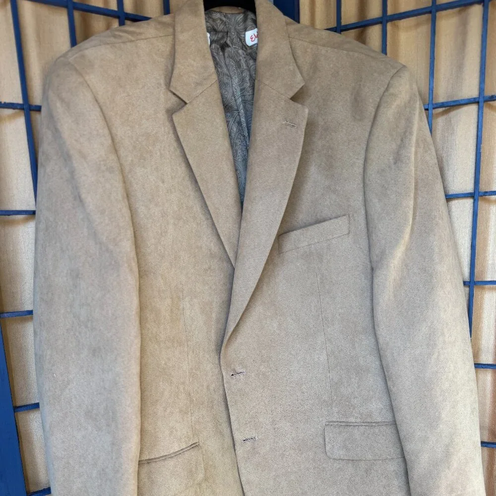 Chaps Tan Suede Look Blazer Sport Coat Mens 46R